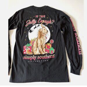 SIMPLY SOUTHERN Jolly Dog Holiday T Shirt Golden Doodle Long Sleeves Size S NWT